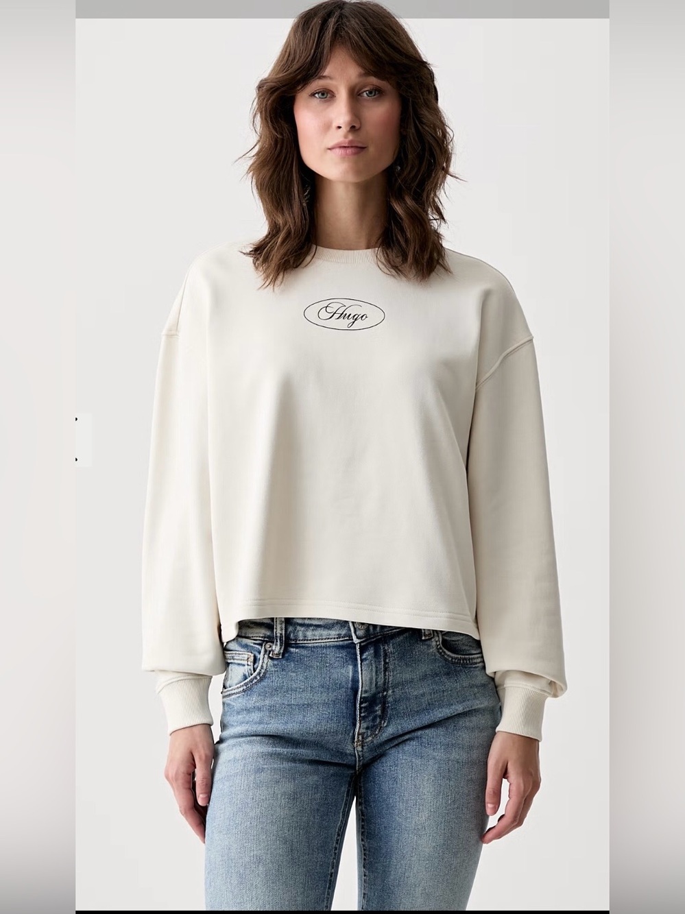 HUGO Boss Damaswee_B_1 Women’s Sweatshirt Cream Beige Cotton Size S NWT
